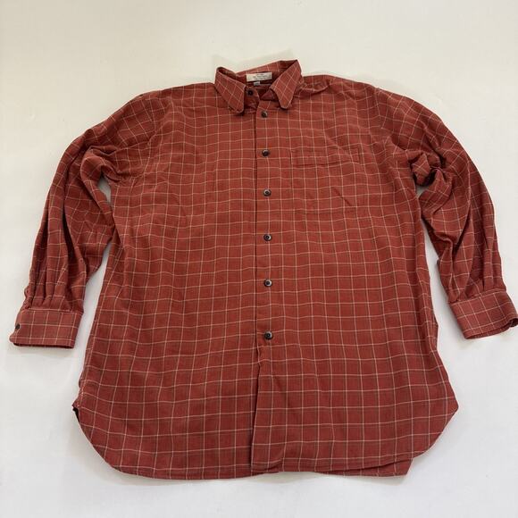 Vintage John W. Nordstrom Dress Shirt Orange Plaid Cotton Mens Medium - Picture 1 of 10